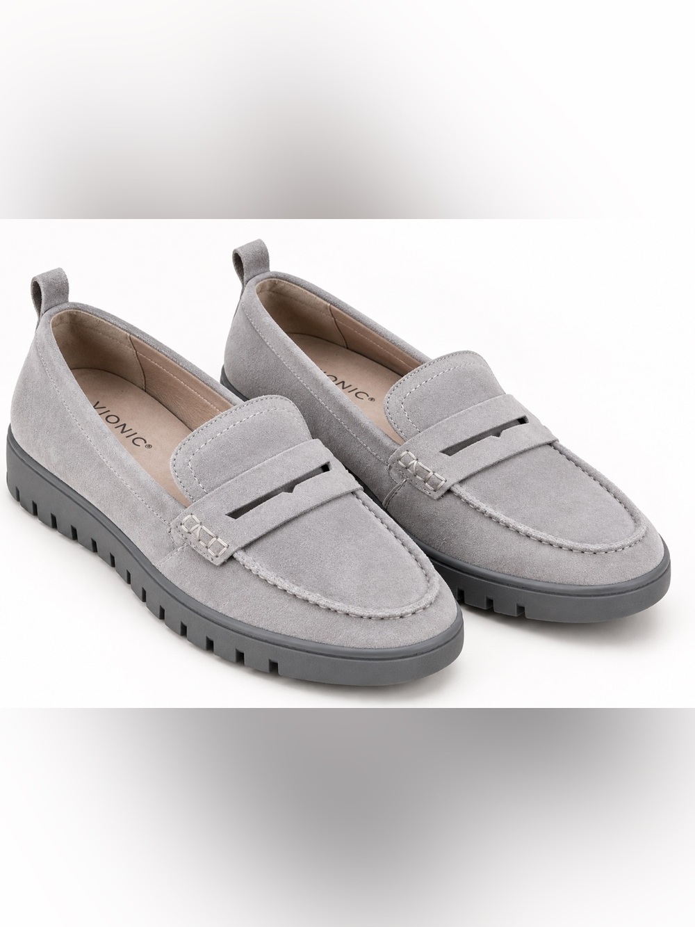 Vionic Uptown Gray Suede Penny Loafers Women’s 9.5 Comfort Shoes